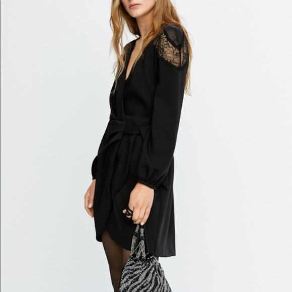Mango Lace Panel Dress Black Women’s Size 4 - Picture 1 of 13